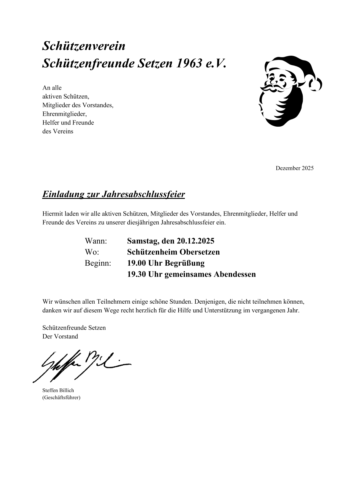 Jahresabschlussfeier bei den Schützenfreunde Setzen